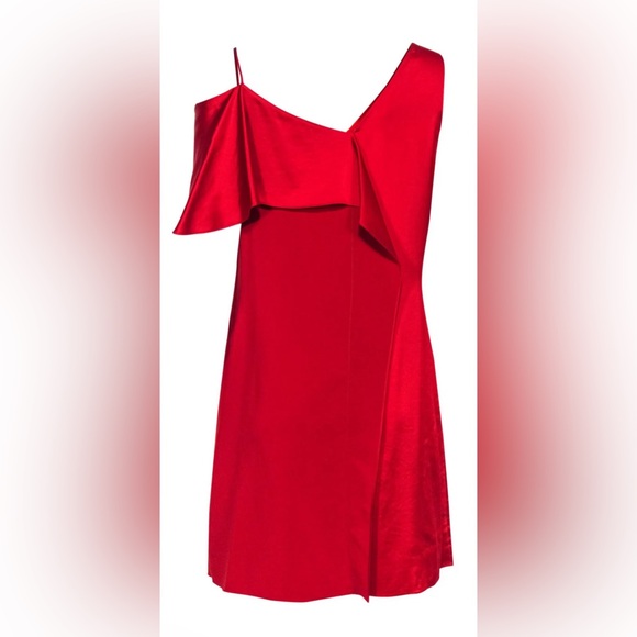 Diane Von Furstenberg Red Draped Dress W/ Flounce & Asymmetrical Shoulders/S-0 - Picture 4 of 4